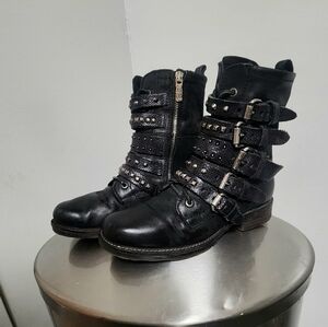 Rare Discontinued AS98 Black Studded Buckle Boots Size 38 EUC